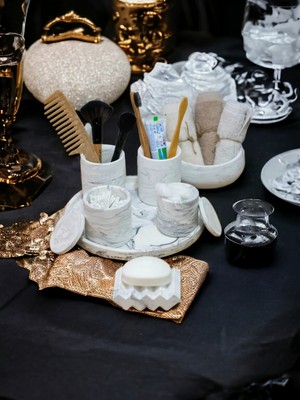 Feyza Design Modern Beton Serisi Banyo Seti, Tepsi, Pamukluk, Havluluk ve Sabunluk