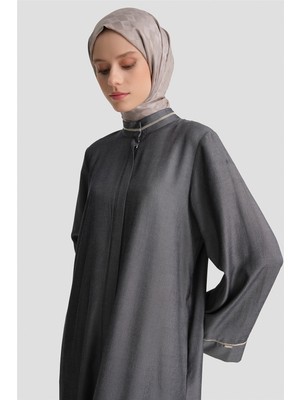 Armine Parlak Dokulu Taşlı Ferace Gri Melanj