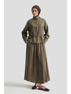 Armine Efekt Kumaşlı Ceketli Takım Haki