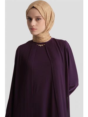 Armine Pliseli Şık Elbise Mürdüm