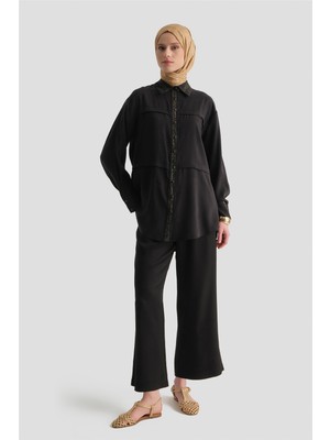 Armine Beli Lastikli Palazzo Pantolon Siyah