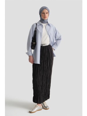 Armine Relax Kırışık Görünümlü  Etek Siyah