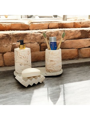 Feyza Design Şık Mermer Desenli Çok Amaçlı Beton Banyo Seti - 4 Parça