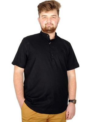 ModeXL Kısa Kol Hakim Yaka Erkek Gömlek Düz Desenli 3XL Siyah Klasik Stil