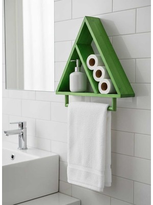Feyza Design Modern Üçgen Ahşap Banyo Rafı ve Havluluk, Beyaz/yeşil/koyu Ceviz