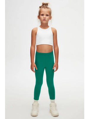 Koyu Yeşil Basic Kız Çocuk Kışlık Tayt