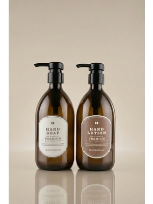 Feyza Design Şık 2’li Amber Cam Sabun ve Losyon Dispenser Seti, 500 ml Kapasite