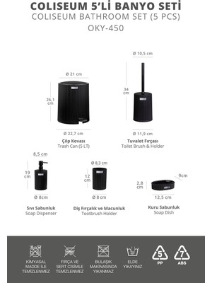 Feyza Design Şık Siyah 5'li Banyo Seti, Konfor ve Tarzı Bir Arada Sunar