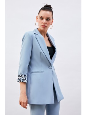 Sateen Mono Yaka Klasik Ceket - Bebe Mavi