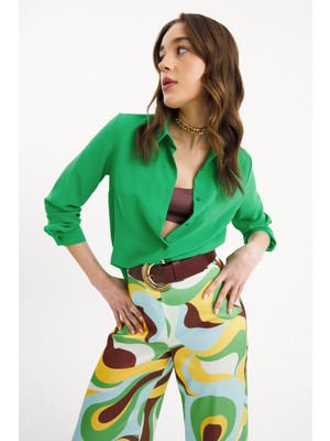 Sateen Düz Klasik Gömlek - Yeşil