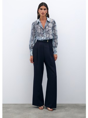 Sateen Bel Detaylı Pantolon - Lacivert