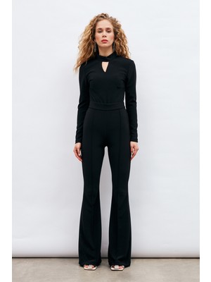 Sateen İspanyol Paça Pantolon - Siyah