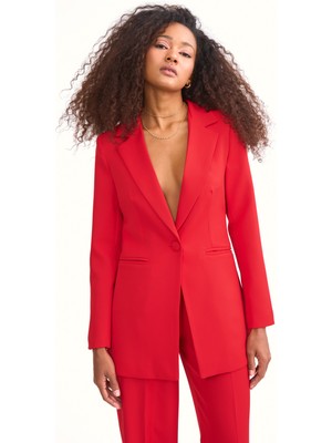 Sateen Mono Yaka Klasik Ceket - Kırmızı