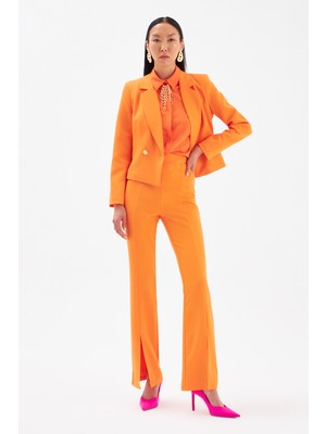 Sateen Yırtmaç Detaylı İspanyol Pantolon - Oranj