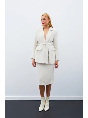 Sateen Midi Boy Tüvit Etek - Taş