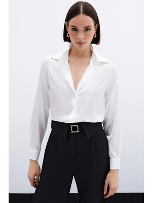 Sateen Saten Gömlek - Ekru