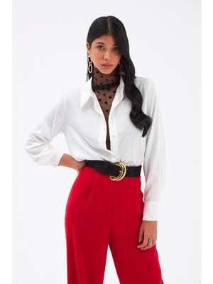 Sateen 987-2053 Ekru Saten Gömlek