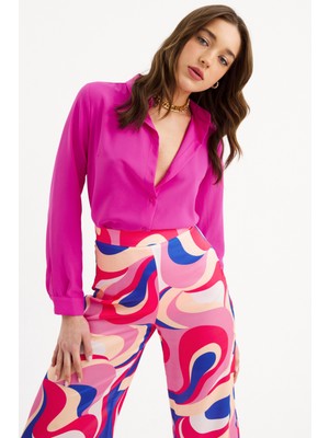 Sateen Düz Klasik Gömlek - Fuşya