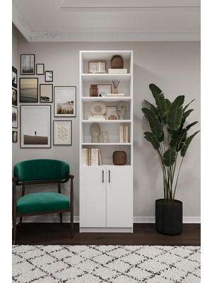 Asra Trend MDF Beyaz Kapaklı Kitaplık – Ayarlanabilir Raflar, Ev & Ofis Modern Dekoratif Kitaplık, K-31