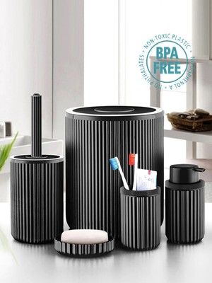 Feyza Design Morıo 5 Parça Banyo Seti Siyah, Şık ve Kullanışlı Tasarım
