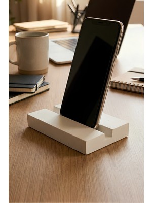 Feyza Design Şık Beyaz Masaüstü Minimal Telefon Tutucu Standı, Dekoratif ve Kullanışlı
