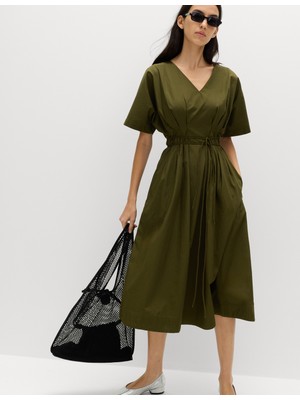 Marks & Spencer V Yaka Midi Boy Bel Detaylı Elbise