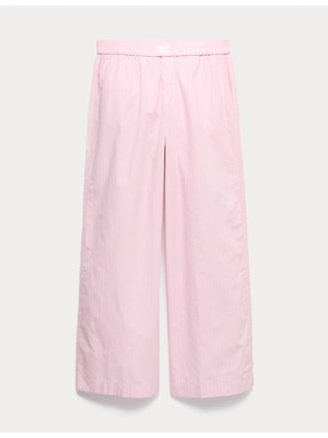 Marks & Spencer Saf Pamuk Çizgili Geniş Paça Pijama Altı