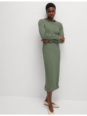 Marks & Spencer Pamuk Karışımlı Çizgili Midi Elbise
