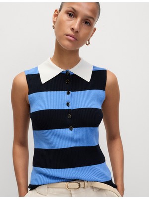 Marks & Spencer Çizgili Yaka Detaylı Triko Bluz