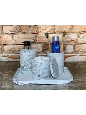 Feyza Design Modern 4 Parça Mermer Esintili Beton Banyo Aksesuar Seti