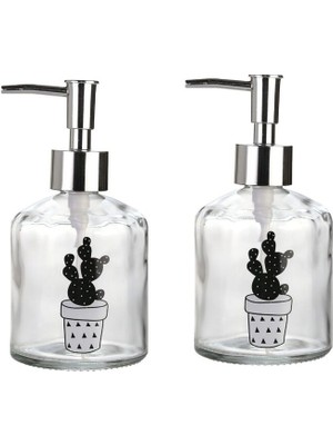 Feyza Design Cam Sıvı Sabunluk Seti, Kaktüs Desenli, 300ML, Şık ve Kullanışlı