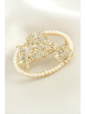 Zero Land Nrzsnt Yonca Çiçek Inci Taşlı Broş - Sarı