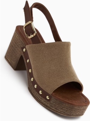 Limoya Cindy Bej Süet Platform Topuklu Kadın Sandalet