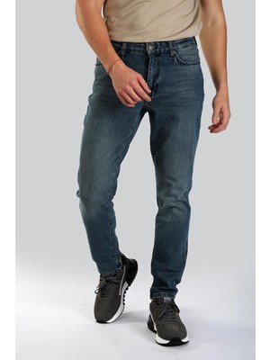 Lee Cooper Jack Erkek Slım Dar Kesim Yüksek Bel Dar Paça Jean Pantolon Mavi