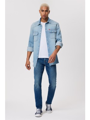 Lee Cooper Jagger Erkek Slım Straıght Dar Kesim Normal Bel Düz Paça Jean Pantolon Mavi