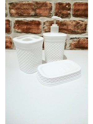 Feyza Design Banyo 3'lü Seti: Plastik Sıvı Sabunluk, Diş Fırçalık ve Katı Sabunluk