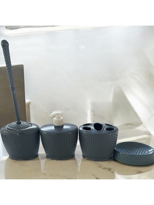 Feyza Design Pratik 4'lü Banyo Seti: Sıvı Sabunluk, Diş Fırçalık, Tuvalet Fırçası, Katı Sabunluk
