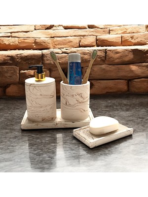 Feyza Design Modern Mermer Desenli Beton Banyo Aksesuar Seti (4 Parça)