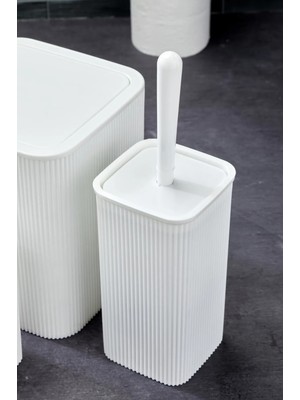 Feyza Design Palermo Kare Çizgi 5'li Banyo Seti, Gold Detaylı, Beyaz