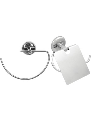 Feyza Design Krom G Havluluk ve Kapaklı Tuvalet Kağıtlık Seti, Şık ve Fonksiyonel Tasarım