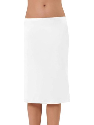 NBB Kadın Beyaz Düşük Bel Diz Altı Fit Kalıp Jüpon 2901 %90 Polyester %10 Elastan Rahat Kullanım