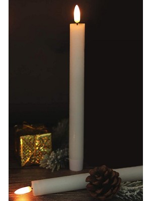 Zero Land Nrzsnt 2 Adet Işıklı Şamdan Mum 25 cm - Krem