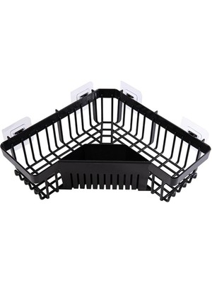 Feyza Design Siyah Banyo Köşe Rafı 25X25,5 Cm, Yapışkanlı, Hediye ile Paketlenmiş