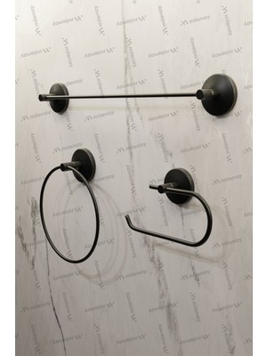 Feyza Design Siyah Ekonomik 3'lü Banyo Seti, Montajlı, Açık Kağıtlık ve Havluluklar