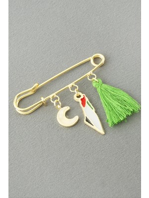 Zero Land Nrzsnt Hilal Filistin Püsküllü Broş - Sarı