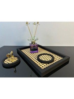 Feyza Design Şık 2'li Rattan Dikdörtgen Set ve Bardak Altlığı, Hazeran Tasarım