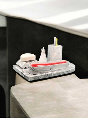 Feyza Design Marble Serisi Archade Kemer ve Tepsili Beton Banyo Seti