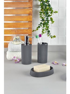 Feyza Design 3'lü Plastik Banyo Aksesuar Seti, Modern, Şık ve Kullanışlı Tasarım