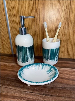 Feyza Design Yeşil Seramik Banyo Seti 3 Parça Ala Collection