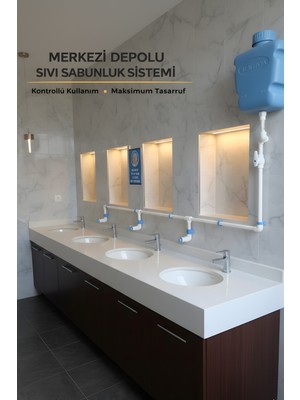 Hilal Kimya 10 Kg Depolu Merkezi Sabunluk Sistemi – 2 Musluklu Butonlu – Okul, Cami, Yurt ve Fabrikalar için Endüstriyel Sıvı Sabunluk